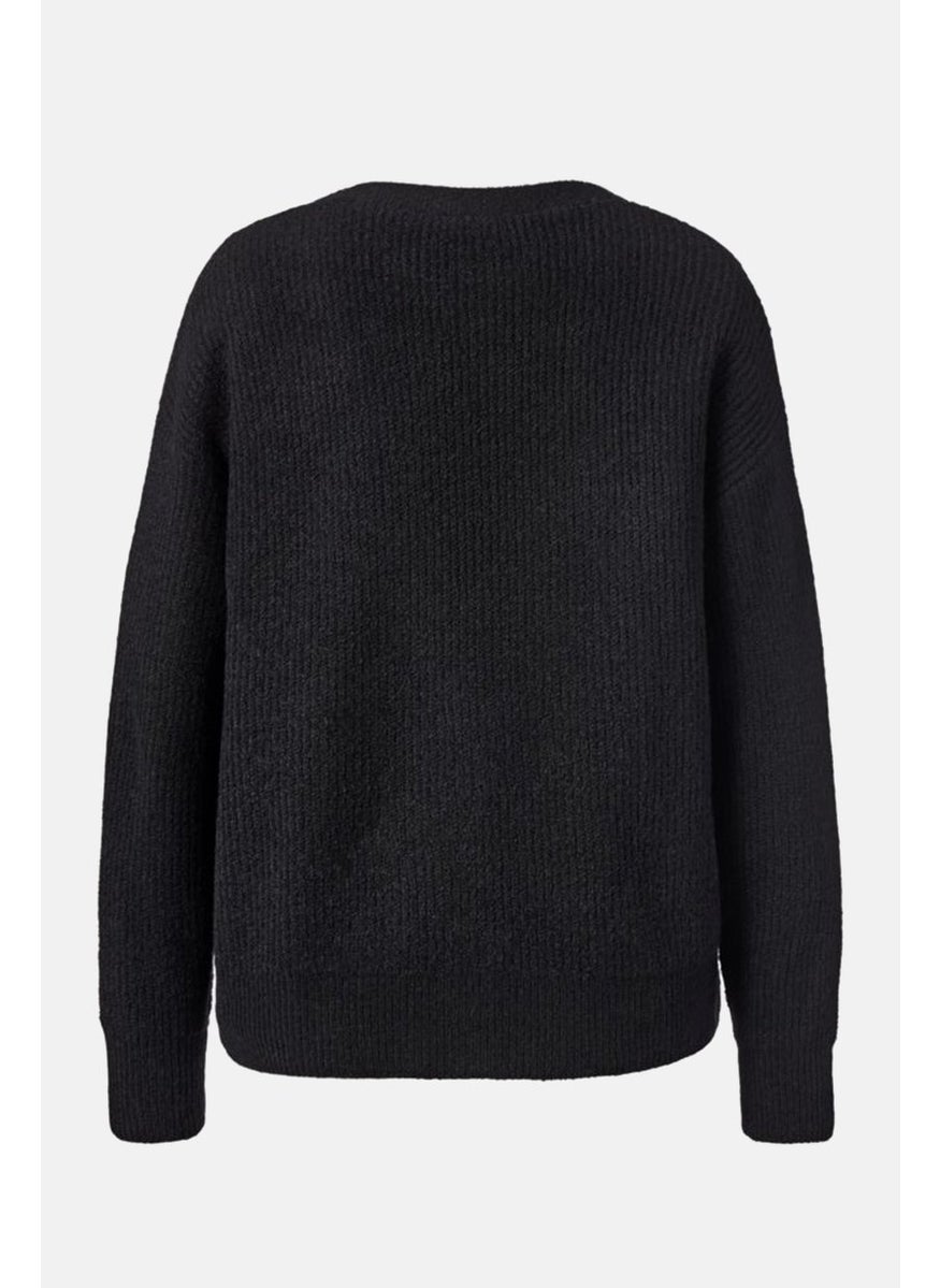 Tchibo Women V-neck Textured Sweater Cardigan, Black  - Image 2