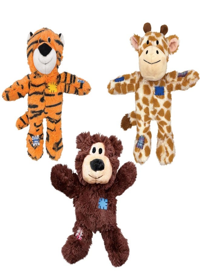 KONG Wild Knots Dog Toys 3 Pack - Bear, Giraffe & Tiger - Durable Plush Toys with Internal Knotted Rope & Squeaker - Soft Outside, Tough Inside - Ideal for Tugging & Chewing (Small/Medium) - Image 1