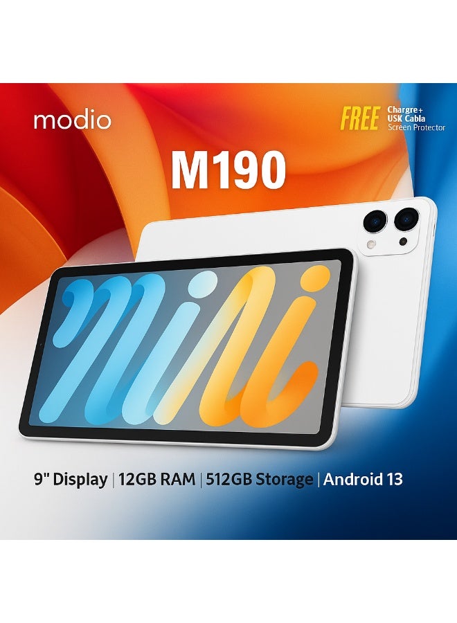 MODIO TAB Modio M190 5G Android Tablet 9-Inch Display, 12GB RAM, 512GB Storage, Dual SIM, Android 13, 5000mAh Battery – Silver - Image 2