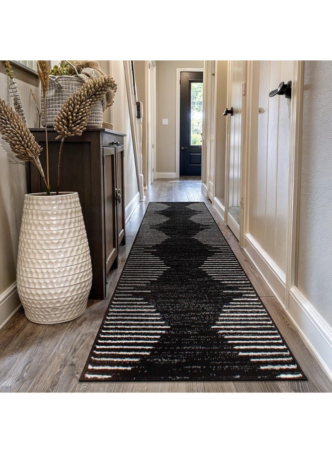 Rugshop Rugshop Bohemian Stripe Stain Resistant High Traffic Living Room Kitchen Bedroom Dining Home Office Runner Rug 2'7" x 10' Black - Image 1
