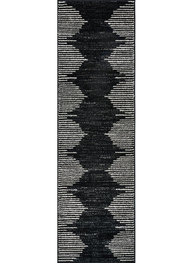 Rugshop Rugshop Bohemian Stripe Stain Resistant High Traffic Living Room Kitchen Bedroom Dining Home Office Runner Rug 2'7" x 10' Black - Image 2
