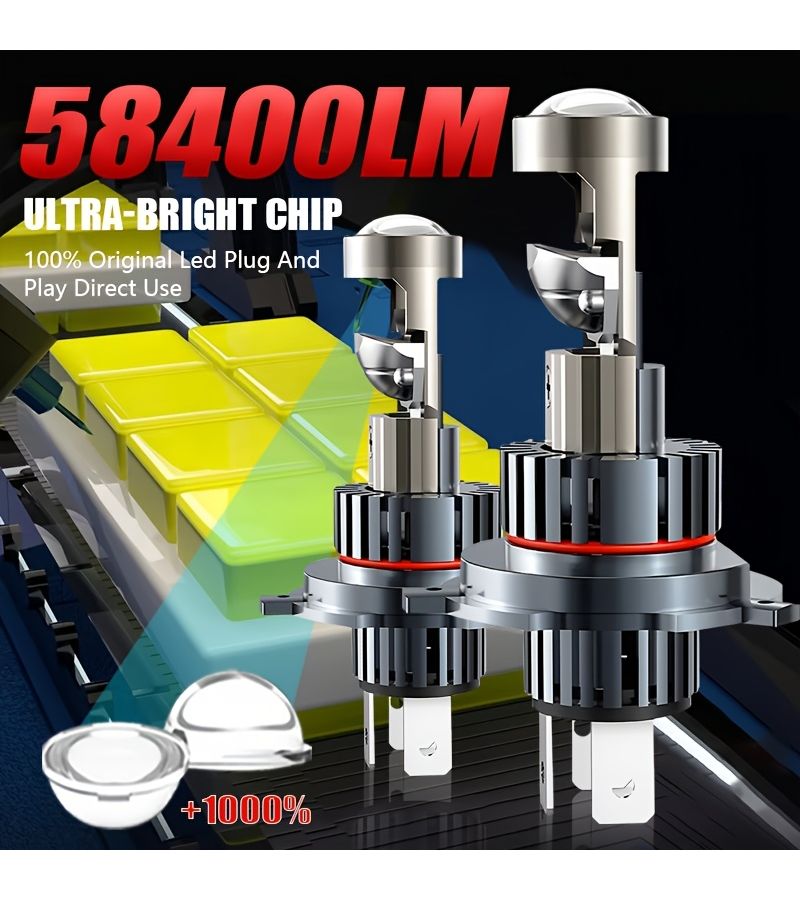 2 Pcs High Intensity H11 H9 H8 Led Bulbs 58400 Lumens Cool White CSP Chip Projector Lens For Car Motorcycle Headlights 12V Plug And Play - Image 1