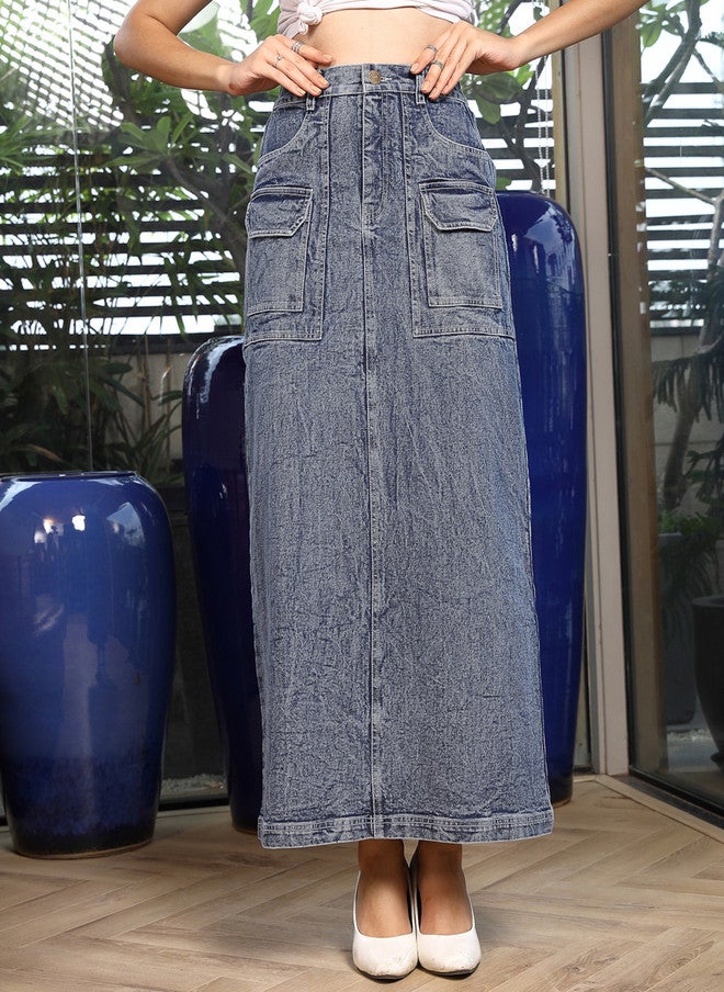 PlusS A-Line Denim Maxi Skirt for Women - Image 2
