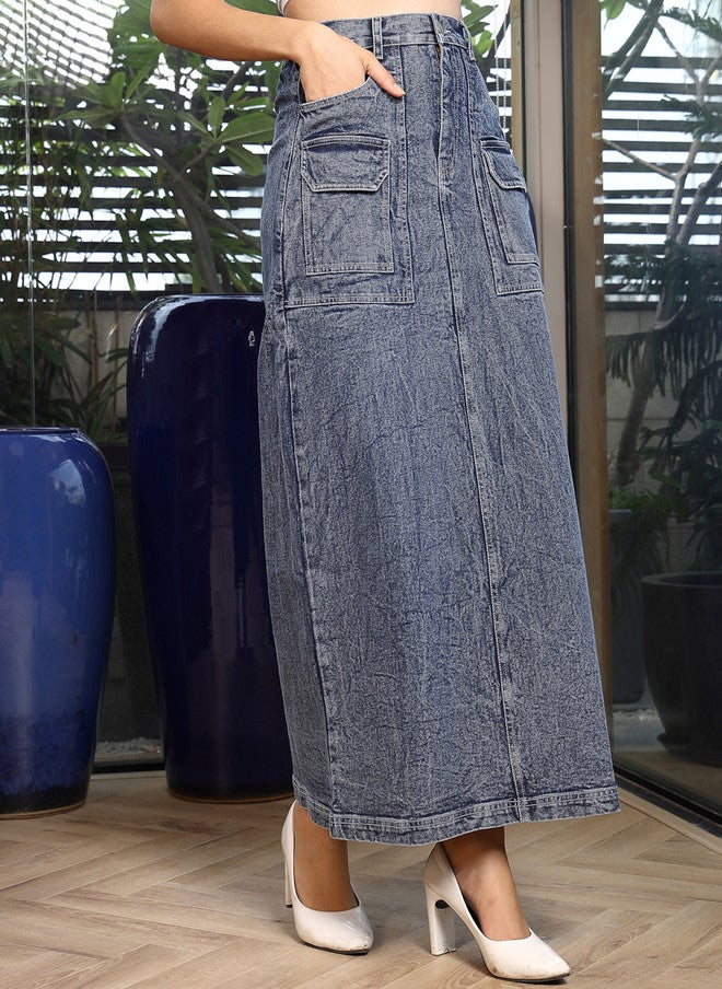 PlusS A-Line Denim Maxi Skirt for Women - Image 3
