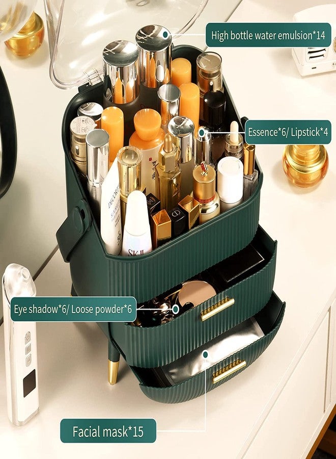Ostin Makeup Organizer Large Capacity Reusable Dustproof Decorative Professional Portable Makeup Case with Drawer Lid for Ladies Gift (Green) - Image 2