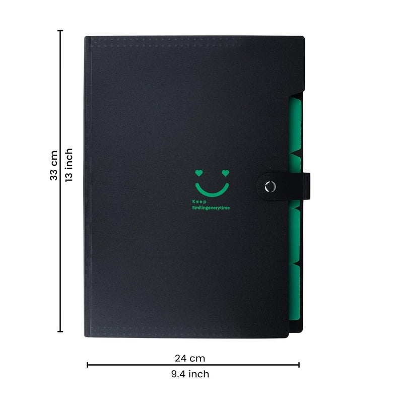 sps 5 Pocket Expanding File Folder Smile Design - Fits A4 & Letter Size Document Organizer, Accordion File Folders, File Holder for Office, School & Home Use - Green - Image 2