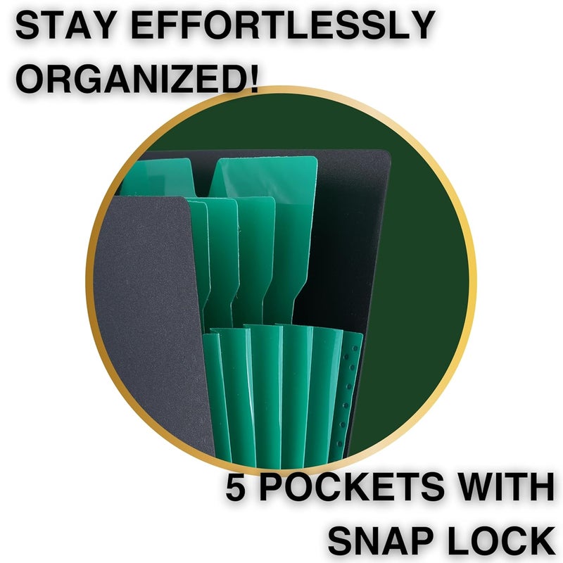 sps 5 Pocket Expanding File Folder Smile Design - Fits A4 & Letter Size Document Organizer, Accordion File Folders, File Holder for Office, School & Home Use - Green - Image 3