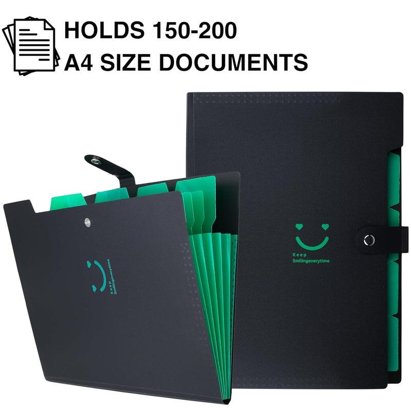 sps 5 Pocket Expanding File Folder Smile Design - Fits A4 & Letter Size Document Organizer, Accordion File Folders, File Holder for Office, School & Home Use - Green - Image 5
