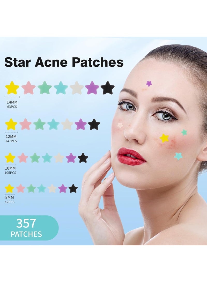 357 Piece Facial Acne Patches, Colored Hydrocolloid Pimple Patches, Cute Facial Star Stickers, Tea Tree Acne Patches, Salicylic Acid and Mica Oil | 4 sizes (8mm, 10mm, 12mm, and 14mm) - Image 2