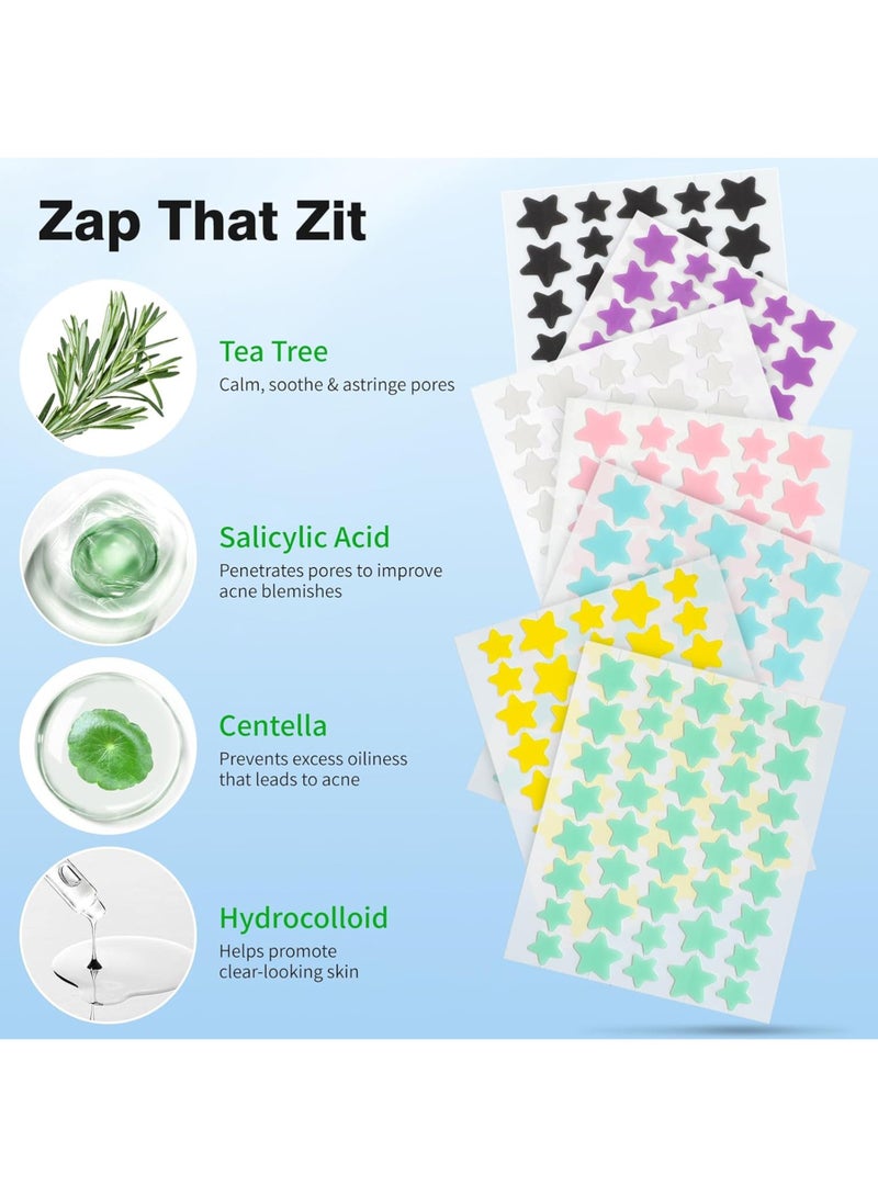 357 Piece Facial Acne Patches, Colored Hydrocolloid Pimple Patches, Cute Facial Star Stickers, Tea Tree Acne Patches, Salicylic Acid and Mica Oil | 4 sizes (8mm, 10mm, 12mm, and 14mm) - Image 3