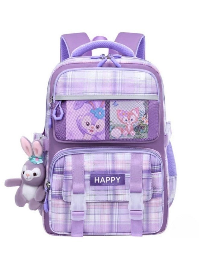 ADSON Kawaii Travel School Bag|School Backpacks for Girls Kawaii Backpack Aesthetics Large Capacity 3 Chain Backpack Kids School Bag for Girls 6-12 Years Old (Plaid Purple) - Image 1