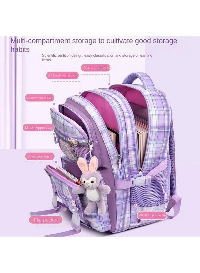 ADSON Kawaii Travel School Bag|School Backpacks for Girls Kawaii Backpack Aesthetics Large Capacity 3 Chain Backpack Kids School Bag for Girls 6-12 Years Old (Plaid Purple) - Image 2