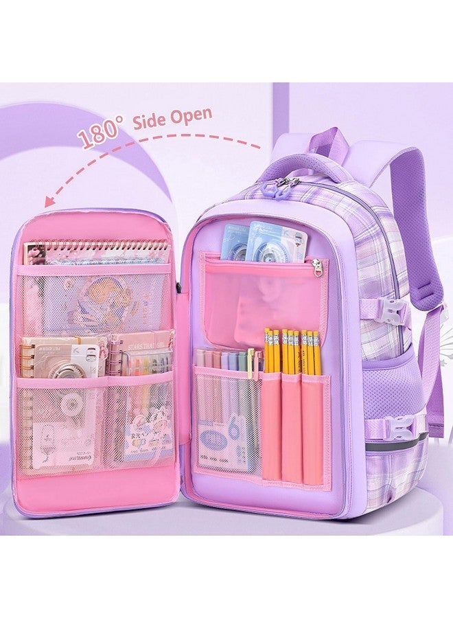 ADSON Kawaii Travel School Bag|School Backpacks for Girls Kawaii Backpack Aesthetics Large Capacity 3 Chain Backpack Kids School Bag for Girls 6-12 Years Old (Plaid Purple) - Image 4