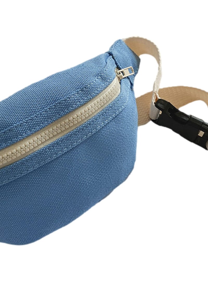 Pack, Waist Pack for Kid, Solid Canvas Chest Crossbody Purse Bags, Fashion Belt Bags Gifts for Teen Girls, Bag for Travel Hiking Cycling Running, Blue - Image 3