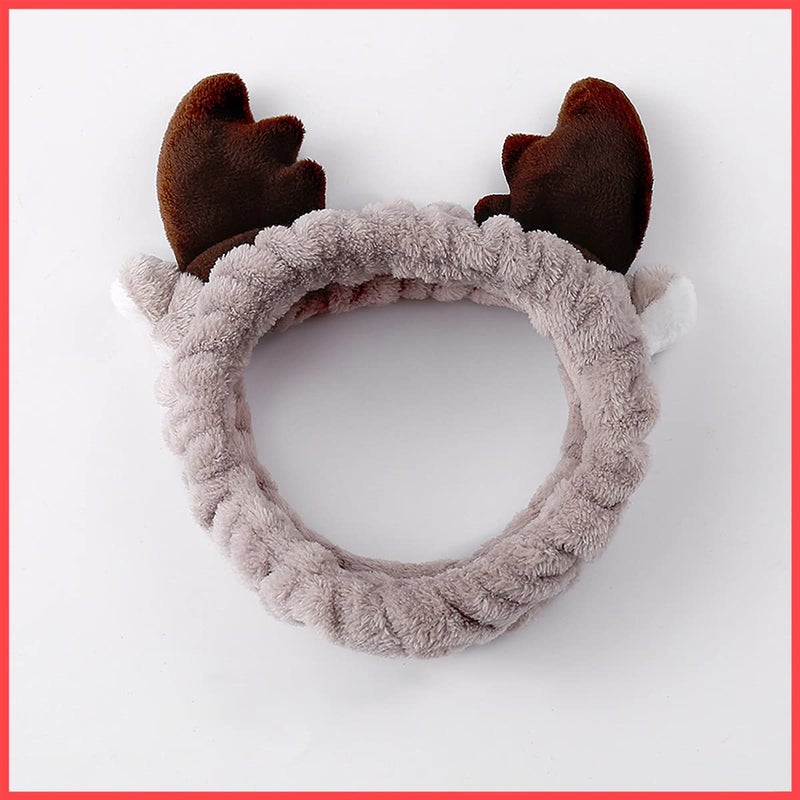 Wolpin Facial Headband Unisex | Soft Elastic Make-Up Hair Band with Cute Deer Horns | Face Wash Spa Skincare Accessory | Stretchable Head Band for Daily Beauty Routine - Image 3