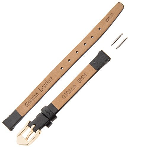 Gilden 6-14mm Narrow Flat Polished Leather Ladies Watch Band F66-0108 (8mm, Standard, Black, Gold-Tone Buckle) - Image 3