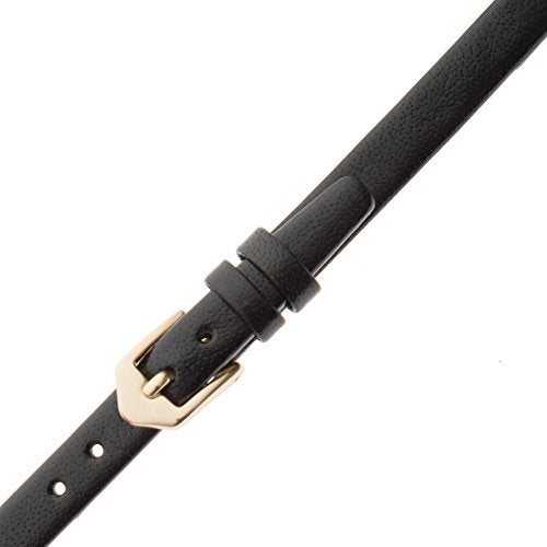 Gilden 6-14mm Narrow Flat Polished Leather Ladies Watch Band F66-0108 (8mm, Standard, Black, Gold-Tone Buckle) - Image 2