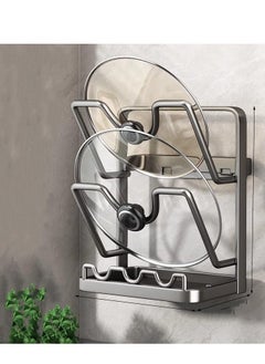 MIXDE Wall Mounted Pot Lid Rack, 2Tier Lid Organizer Holder, Self Adhesive Pot Lid Rack Storage, Multifunctional Kitchen Utensils Organizer Storage Rack 