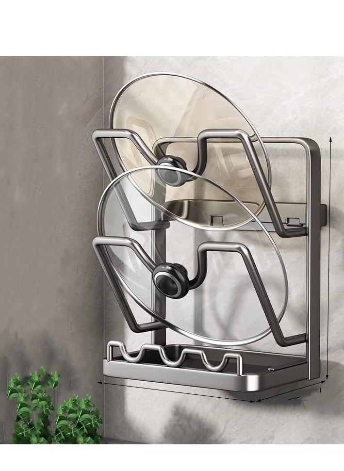 MIXDE Wall Mounted Pot Lid Rack, 2Tier Lid Organizer Holder, Self Adhesive Pot Lid Rack Storage, Multifunctional Kitchen Utensils Organizer Storage Rack 