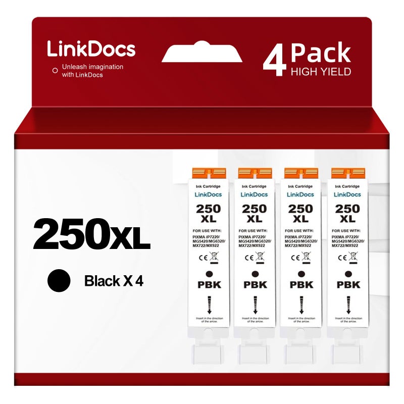 LinkDocs MX922 Ink Cartridges PGI-250XL Replacement for Canon MX922 Printer Ink Cartridges use with PIXMA MX922 MX722 MG5420 MG5520 MG5620 MG6320 MG6420 MG7120 MG7520 iP8720 (4 Large Black 250 XL) - Image 4