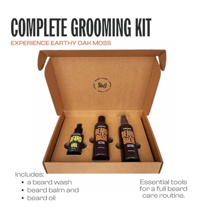 Men Rock Beardy Beloved Soothing Essential Beard Kit - Oak Moss - Beard Oil, Balm and Wash - Mens Face Care - Skincare Products for Men - 3 Pc - Image 2