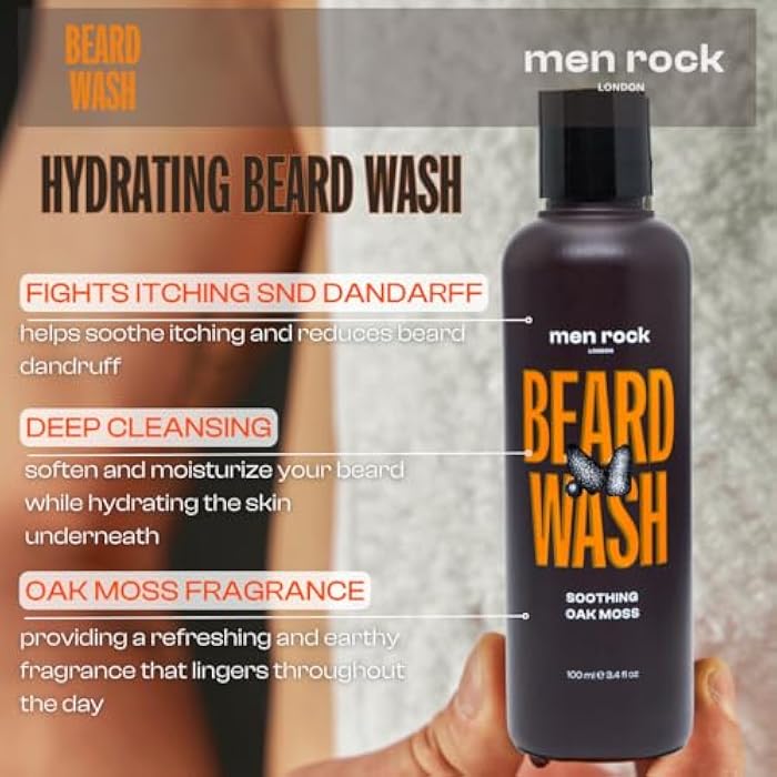 Men Rock Beardy Beloved Soothing Essential Beard Kit - Oak Moss - Beard Oil, Balm and Wash - Mens Face Care - Skincare Products for Men - 3 Pc - Image 4