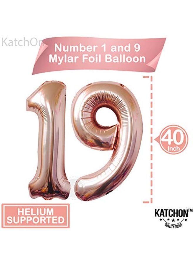 KATCHON Rose Gold Number 19 Birthday Balloons Large 40 Inch | Foil 19 Balloons With Rose Gold Confetti Balloons | Happy 19Th Birthday Decorations For Girl | 19 Balloon Number For 19 Birthday Decorations - Image 4