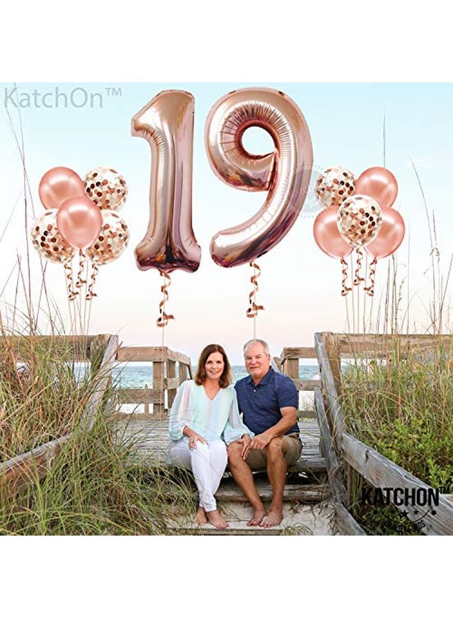 KATCHON Rose Gold Number 19 Birthday Balloons Large 40 Inch | Foil 19 Balloons With Rose Gold Confetti Balloons | Happy 19Th Birthday Decorations For Girl | 19 Balloon Number For 19 Birthday Decorations - Image 3
