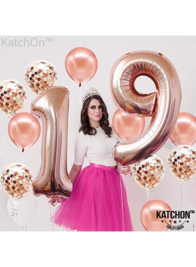 KATCHON Rose Gold Number 19 Birthday Balloons Large 40 Inch | Foil 19 Balloons With Rose Gold Confetti Balloons | Happy 19Th Birthday Decorations For Girl | 19 Balloon Number For 19 Birthday Decorations - Image 2