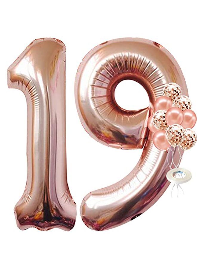 KATCHON Rose Gold Number 19 Birthday Balloons Large 40 Inch | Foil 19 Balloons With Rose Gold Confetti Balloons | Happy 19Th Birthday Decorations For Girl | 19 Balloon Number For 19 Birthday Decorations - Image 1