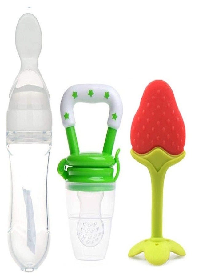 Lappu Baby Rice Paste Milk Bottle Food Feeder & Baby Fruit Nibbler & Silicone Teether (Combo Saver Pack) (Multicolor_1) - Image 1