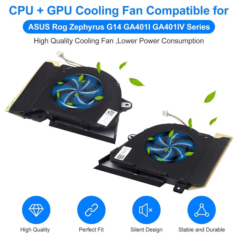 ARLBA 2Pack New Replacement Laptop CPU+GPU Cooling Fan for ASUS Rog Zephyrus G14 GA401 GA401I GA401IV GA401IU GA401IH GA401II DFSCK22105182H FMBB DFSCK22115181H FMBC 12V 1A Fan w/ 2 Repair Tools - Image 2