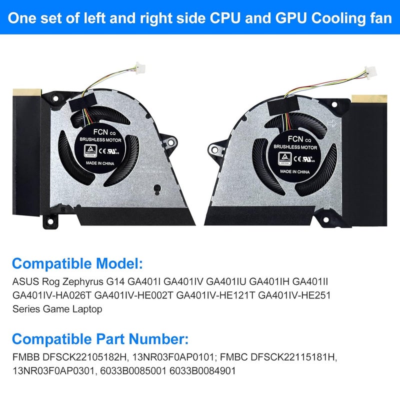 ARLBA 2Pack New Replacement Laptop CPU+GPU Cooling Fan for ASUS Rog Zephyrus G14 GA401 GA401I GA401IV GA401IU GA401IH GA401II DFSCK22105182H FMBB DFSCK22115181H FMBC 12V 1A Fan w/ 2 Repair Tools - Image 3