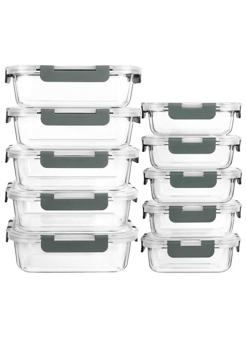 "10-Pack Glass Meal Prep Containers with Lifetime Snap Locking Lids - Airtight Glass Food Storage for Microwave, Oven, Freezer, Dishwasher