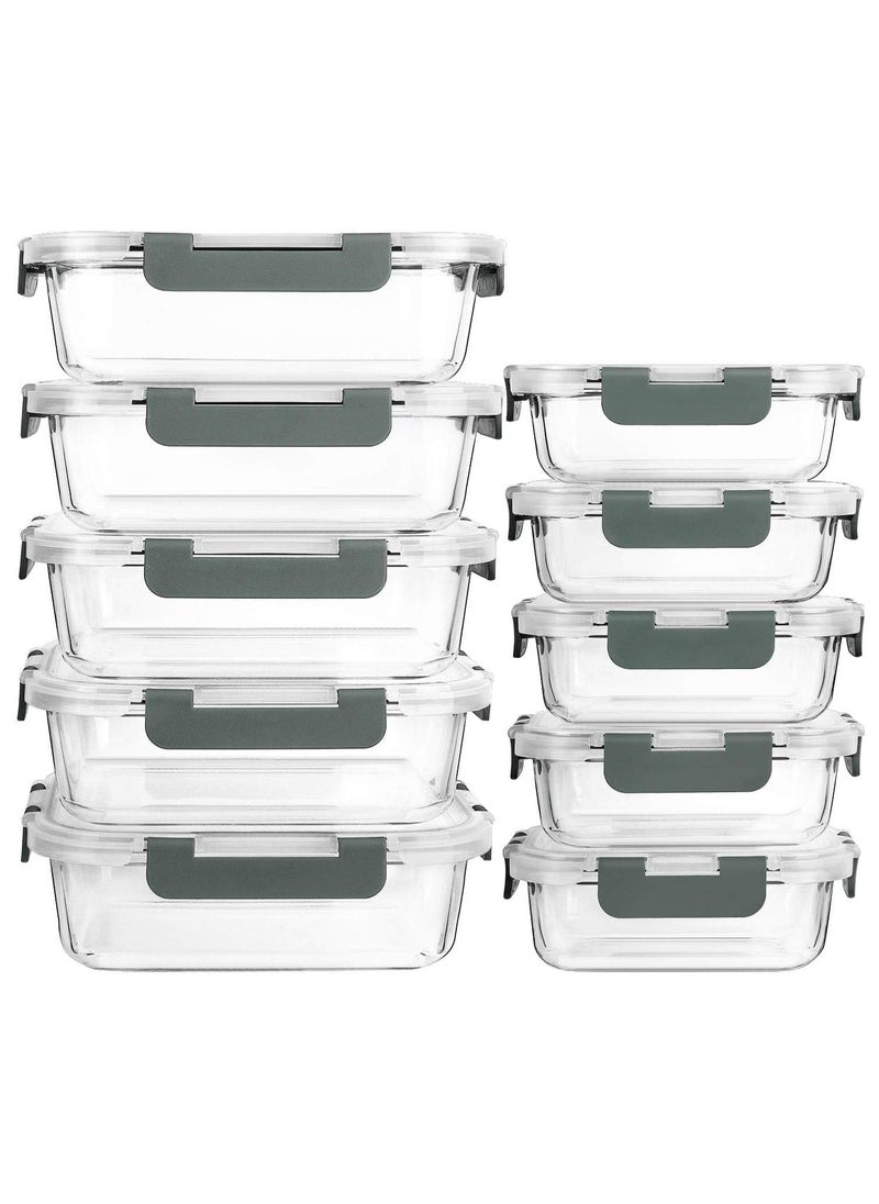 HOPHOP - "10-Pack Glass Meal Prep Containers with Lifetime Snap Locking Lids - Airtight Glass Food Storage for Microwave, Oven, Freezer, Dishwasher - Image 1