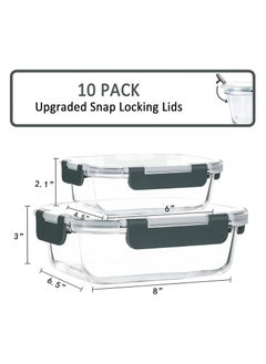 HOPHOP "10-Pack Glass Meal Prep Containers with Lifetime Snap Locking Lids - Airtight Glass Food Storage for Microwave, Oven, Freezer, Dishwasher  - Image 2