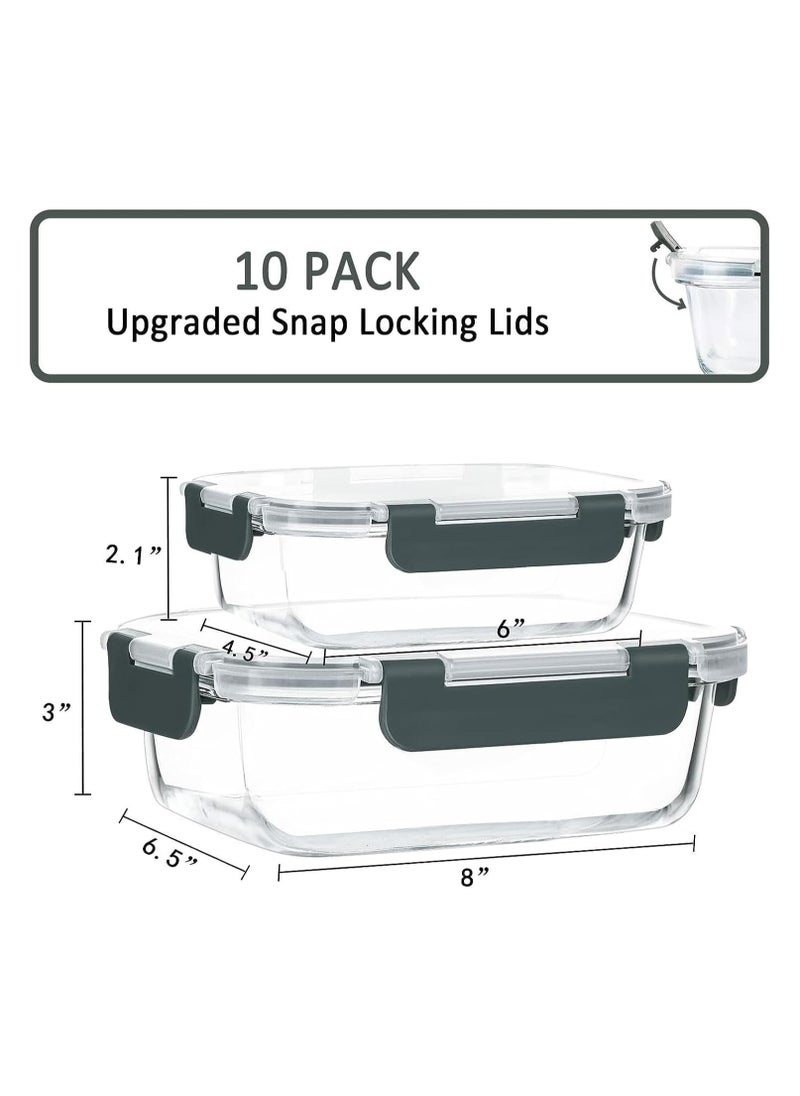 HOPHOP - "10-Pack Glass Meal Prep Containers with Lifetime Snap Locking Lids - Airtight Glass Food Storage for Microwave, Oven, Freezer, Dishwasher - Image 1