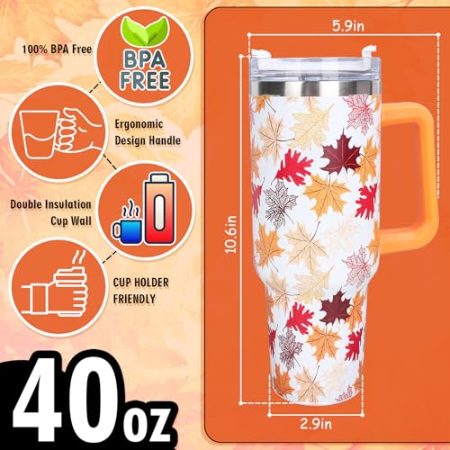 Whaline 40 oz Fall Leaves Tumbler with Handle Straw and Lid Autumn Maple Leaves Travel Tumbler Coffee Mug Cup Water Bottle for Thanksgiving Harvest Party Women Friend Birthday - Image 3