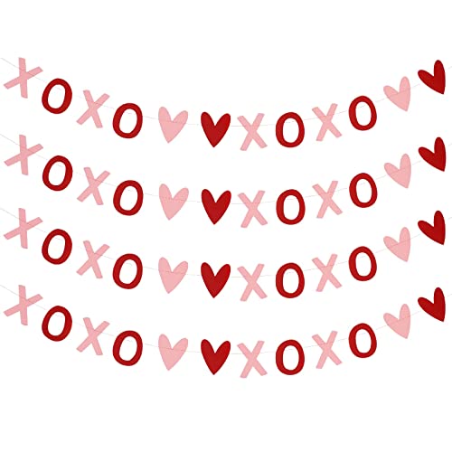 Festiko®4Pcs XOXO Heart Garland Red and Pink,Valentines Day Decorations,Valentine Decor,Heart Hanging Garland,Valentines Day Garland,Heart Decorations,Valentines Decor for Office Home Mantle Fireplace - Image 1