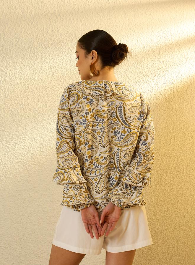 SASSAFRAS Mustard Paisley Ruffled Blouse - Image 4