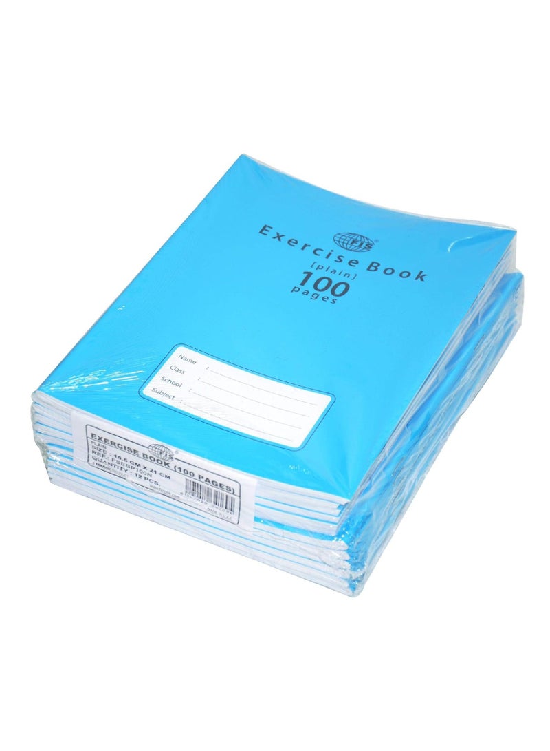 FIS دفاتر تمارين سادة، 100 صفحة، عبوة من 12 قطعة، مقاس 16.5 × 21 سم - FSEBP100N - Image 1