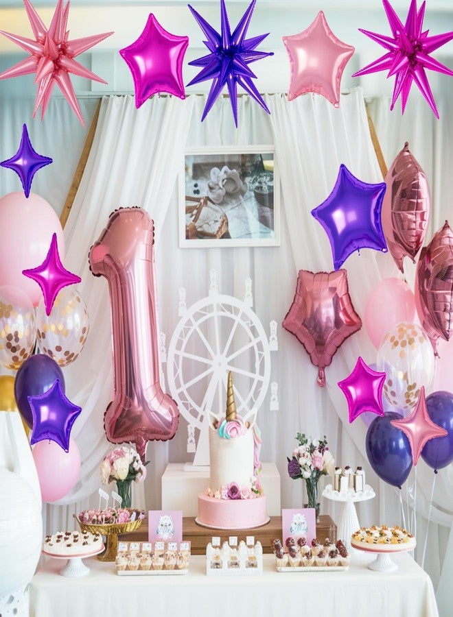Sowide Hot Pink Purple Star Balloons, 22/18/10 Inch Foil Balloons, Four-Pointed Balloon for Women Girl Princess Birthday Wedding Baby Shower Party Decorations - Image 5
