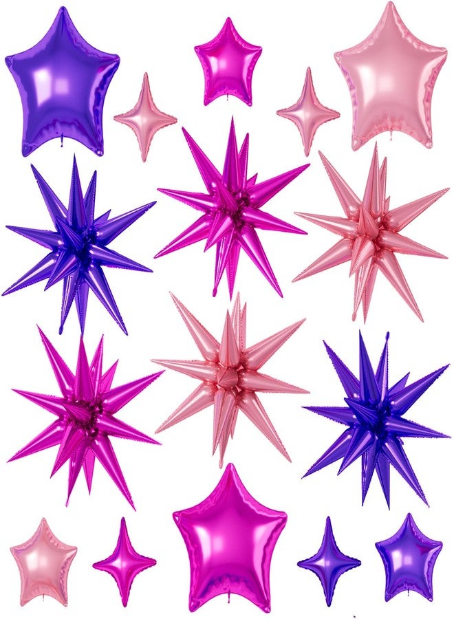 Sowide Hot Pink Purple Star Balloons, 22/18/10 Inch Foil Balloons, Four-Pointed Balloon for Women Girl Princess Birthday Wedding Baby Shower Party Decorations - Image 1