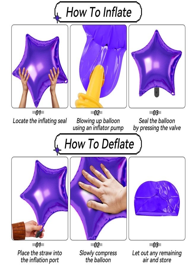 Sowide Hot Pink Purple Star Balloons, 22/18/10 Inch Foil Balloons, Four-Pointed Balloon for Women Girl Princess Birthday Wedding Baby Shower Party Decorations - Image 3