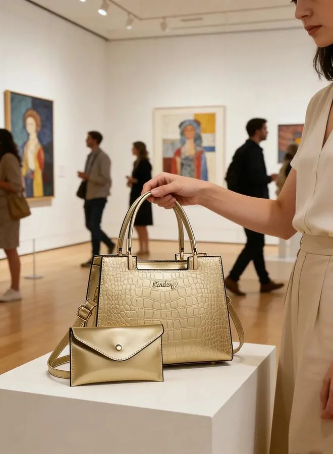 Take Two  Gold Croc-Embossed Handbag with Purse for Women | Best Price UAE