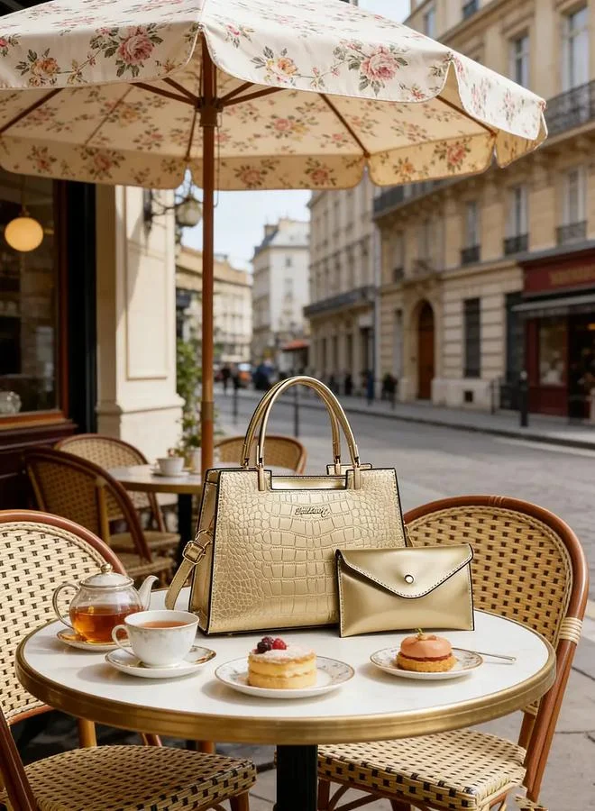 Take Two  Gold Croc-Embossed Handbag with Purse for Women | Best Price UAE