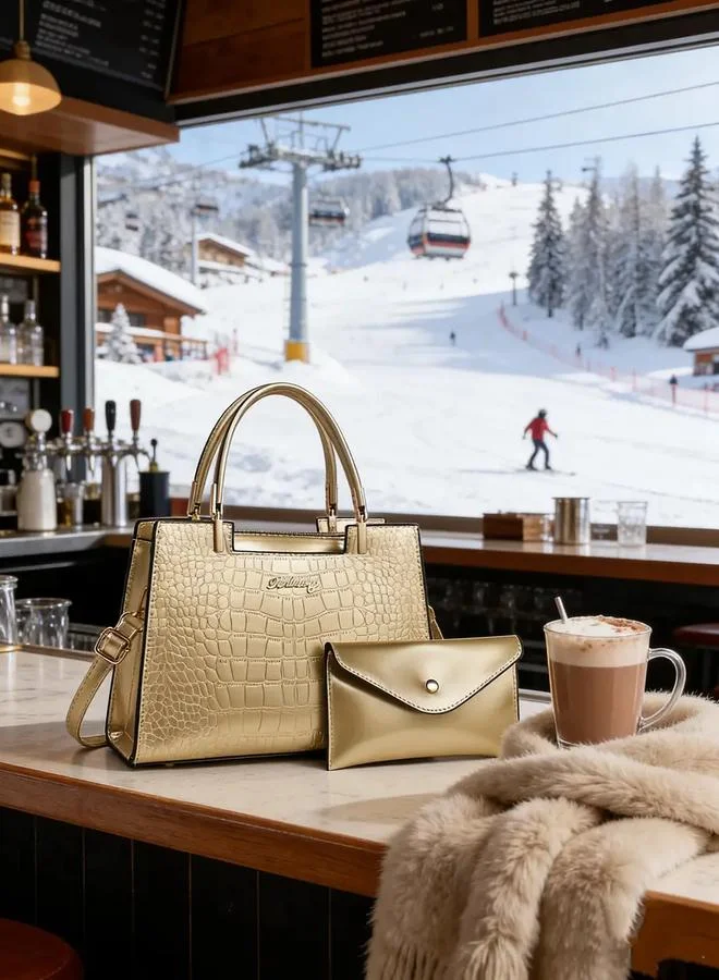 Take Two Gold Croc-Embossed Handbag with Purse