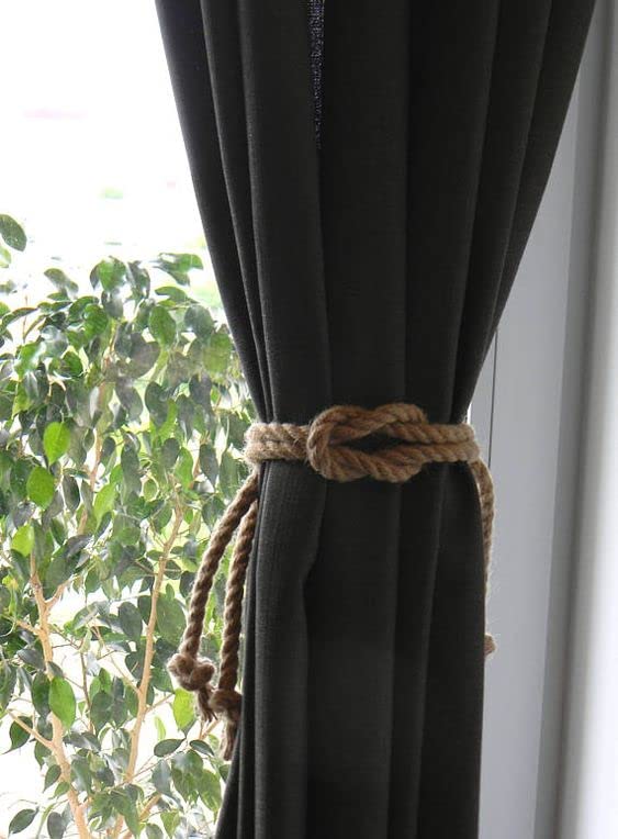 Generic Esselkay Square Knot Nautical Curtain Tie-Backs - Beach Decor - Jute Rope Curtain Tiebacks Pack of 1  - Image 1