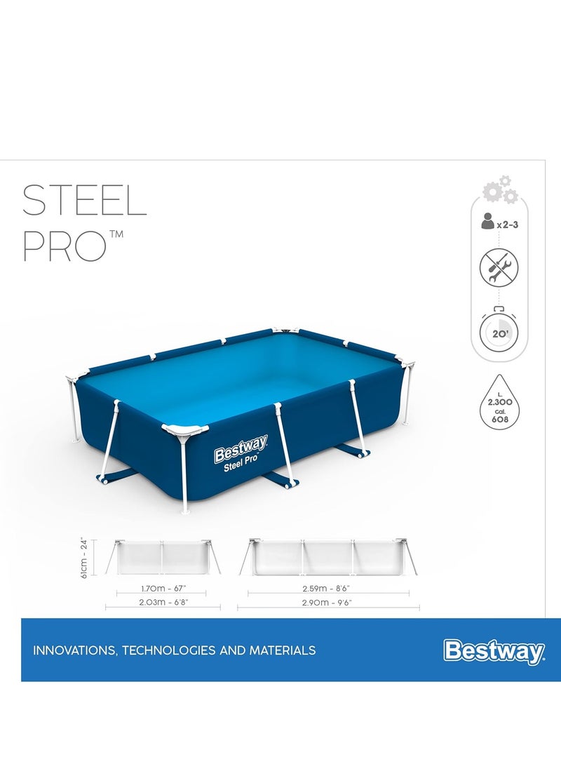 Bestway Bestway Steel Pro Rectangular Family Pool 2.6m x 1.7m x 61cm, 2300L, Steel Frame, Blue  - Image 5