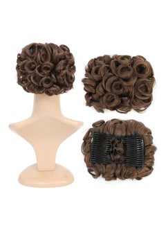 SWACC SWACC Short Messy Curly Dish Hair Bun Extension Easy Stretch hair Combs Clip in Ponytail Extension Scrunchie Chignon Tray Ponytail Hairpieces (Medium Ash Brown-8#)  - Image 1